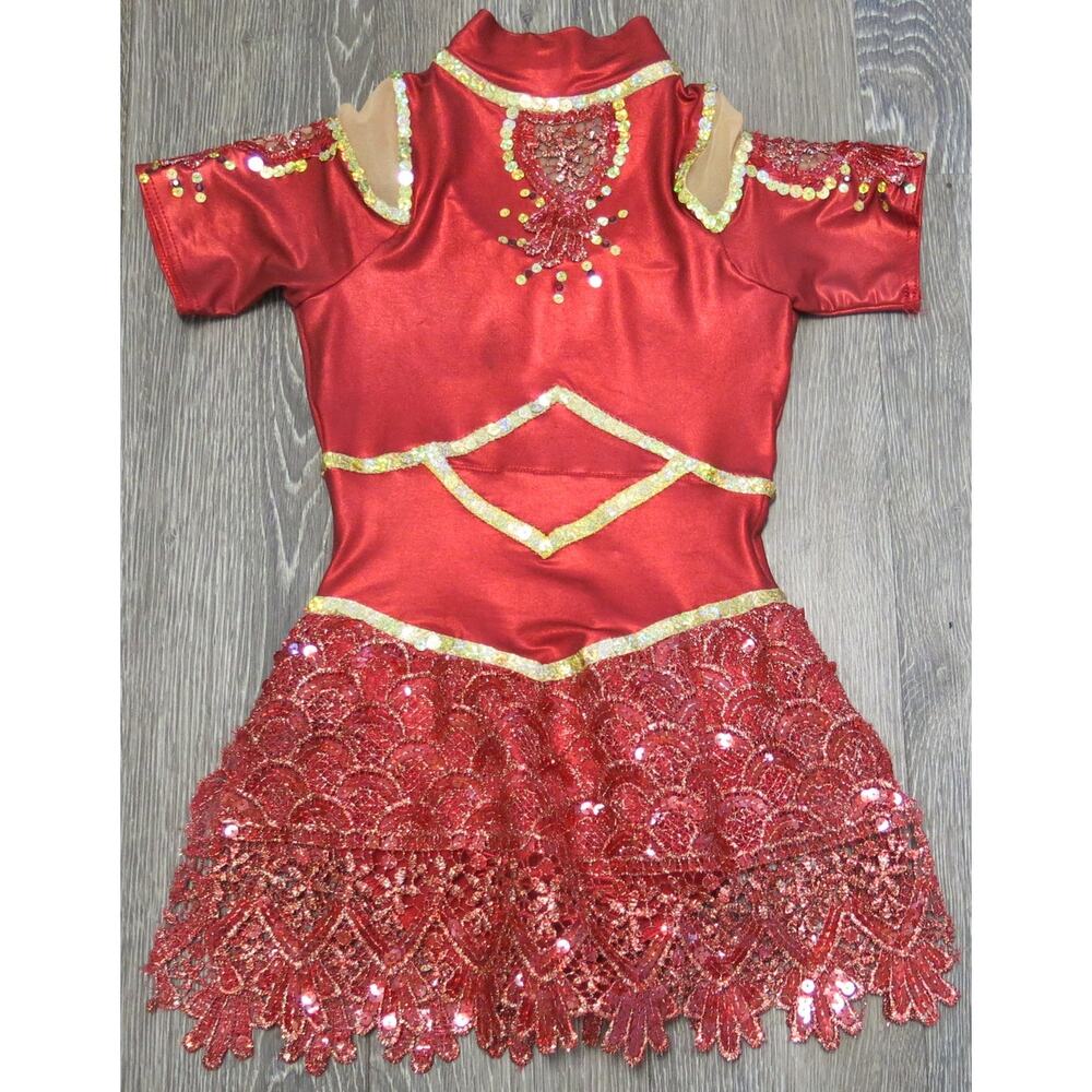 Dance Costume Recital Dress Sequins Girls Size S***see notes Red Gold Dress Up